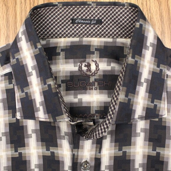 BUGATCHI CLASSIC FIT Mens 100% COTTON POINT COLLAR SHIRT BROWN Sz LARGE, L - Picture 4 of 5